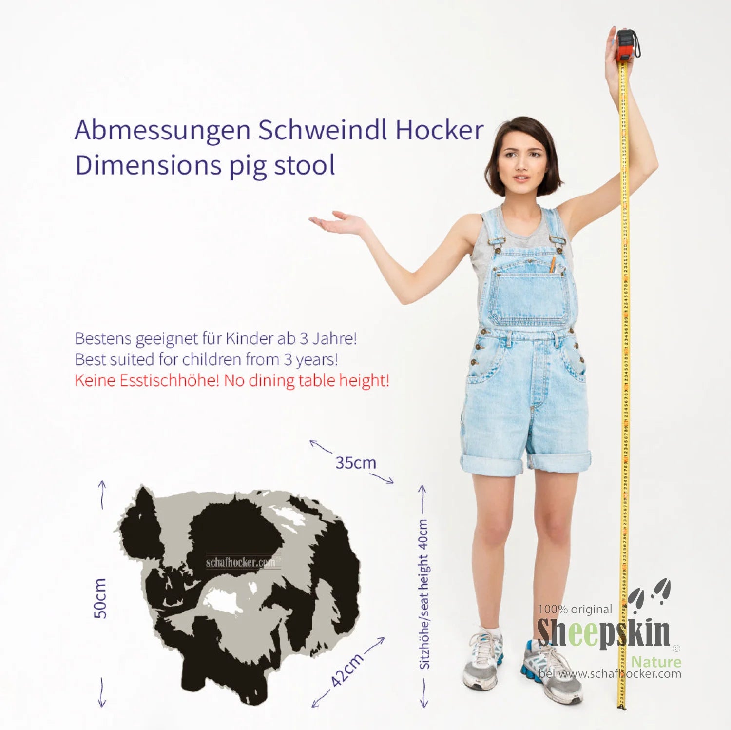 Alpen-Manufaktur handgefertigte Schaffell-Tierhocker Babe – Kinderhocker Schweindl von Sheepskin Nature© Ansicht 4 – kaufen