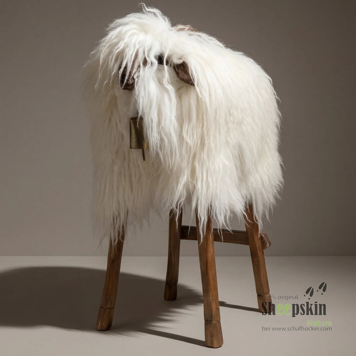 Tabouret de bar Tabouret mouton Bua »Udo« en véritable peau de mouton bouclée – Blanc