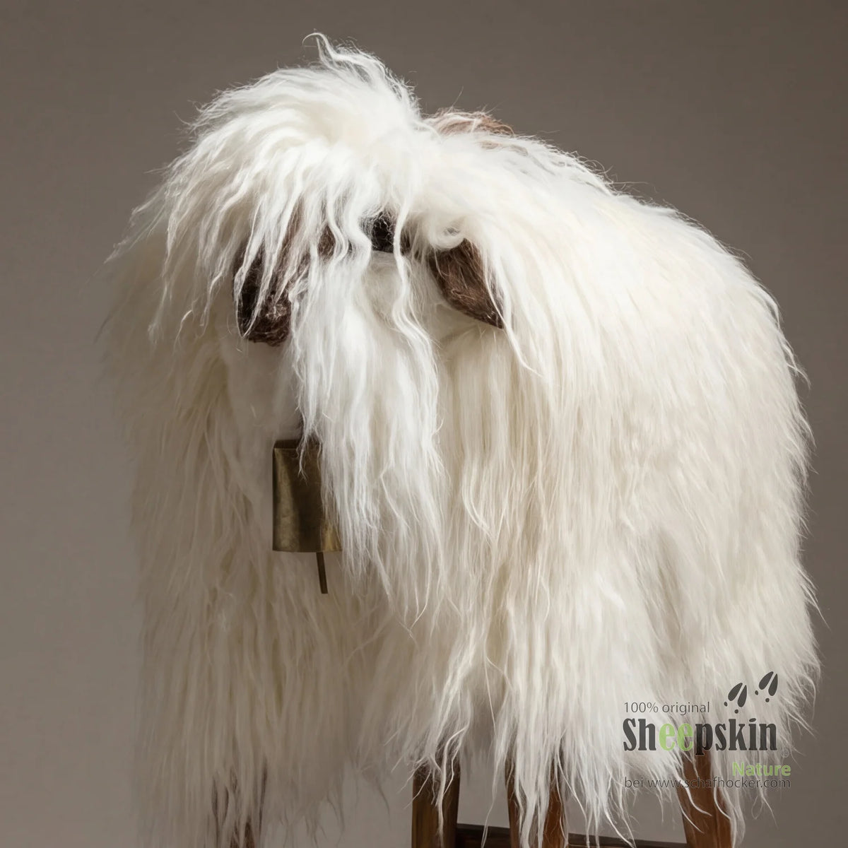 Tabouret de bar Tabouret mouton Bua »Udo« en véritable peau de mouton bouclée – Blanc