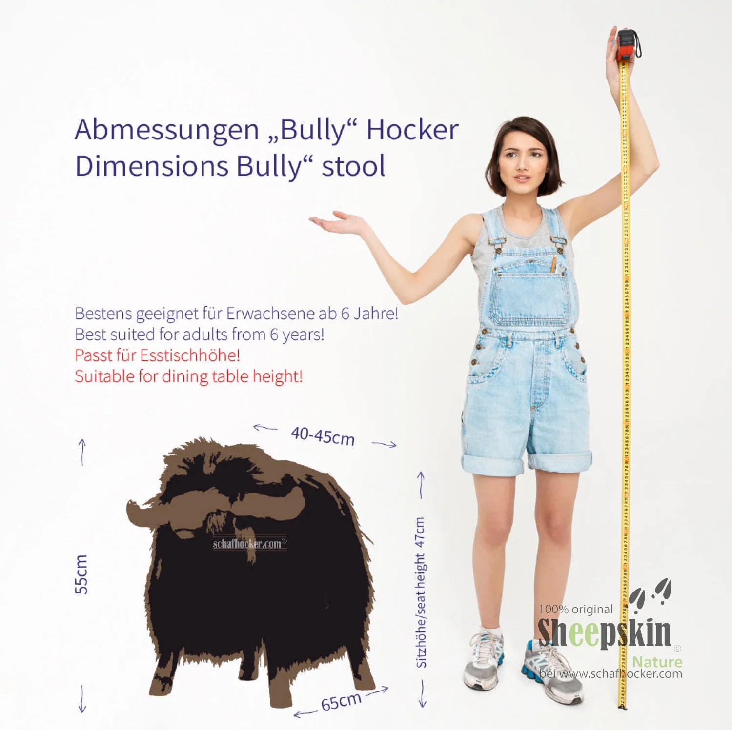 Bully: handgefertigte Schaffell-Tierhocker – Alpen-Manufaktur – Schafhocker Bully von Sheepskin Nature© Ansicht 4 – kaufen