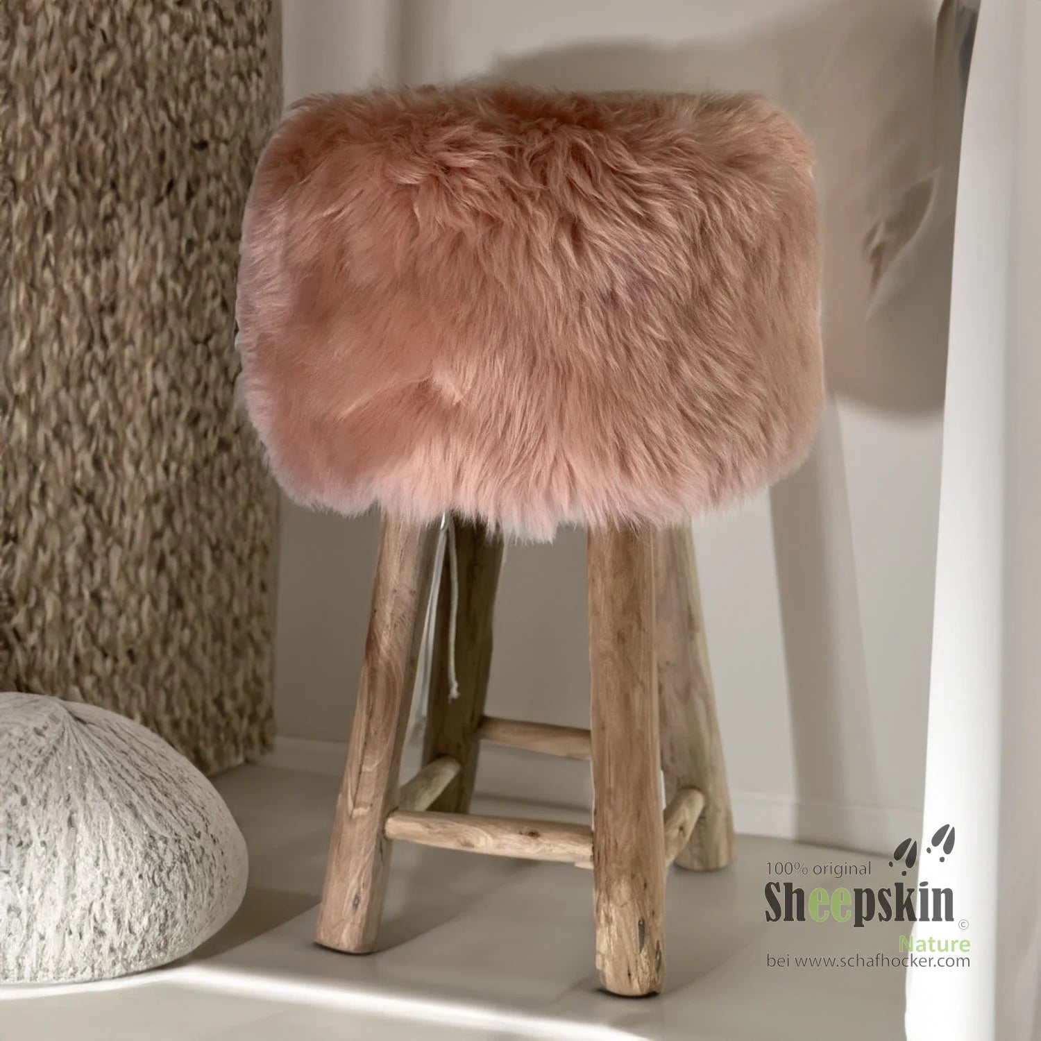 Sheepskin Stool Made from Genuine German Sheepskin – Candy Pink