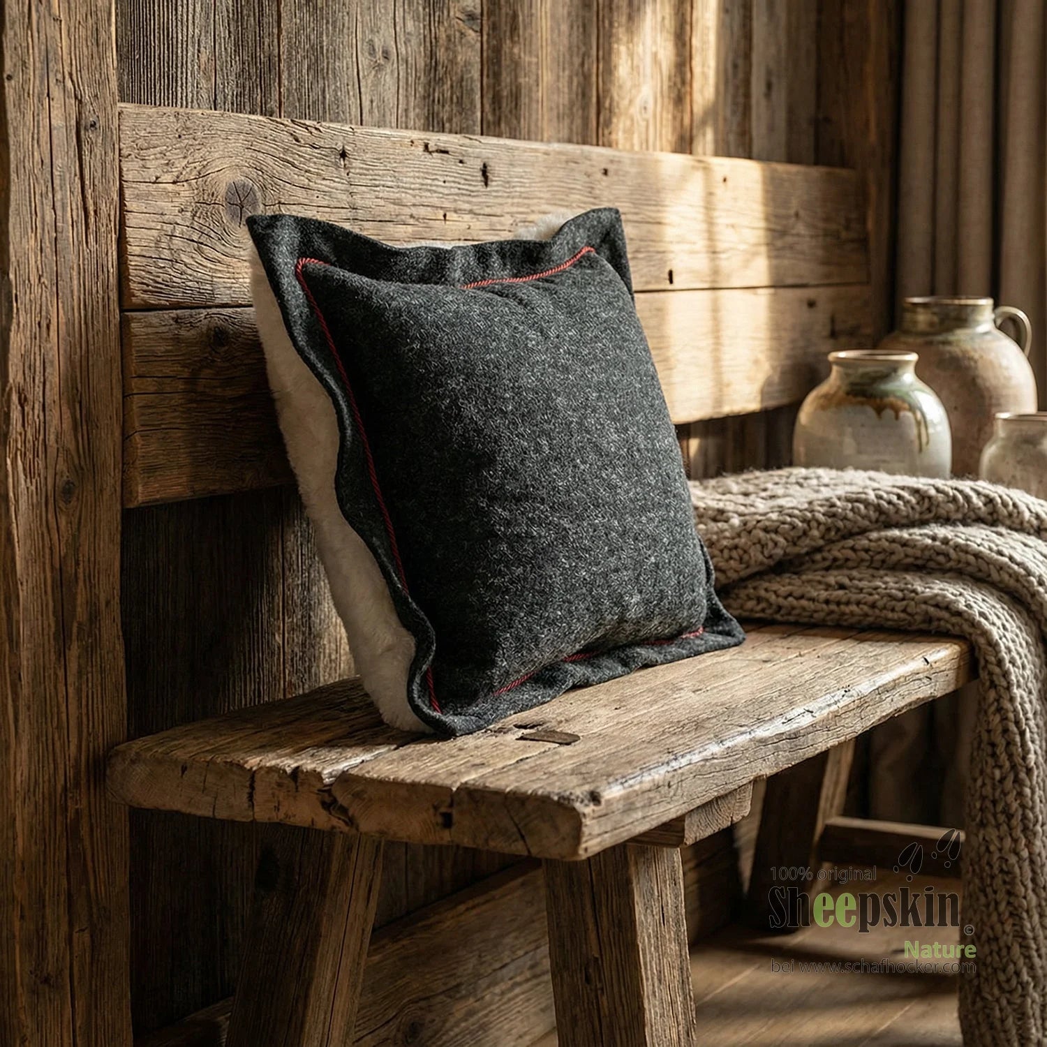 Lambskin Pillow Made from Genuine German Sheepskin – Natural White-Gray
