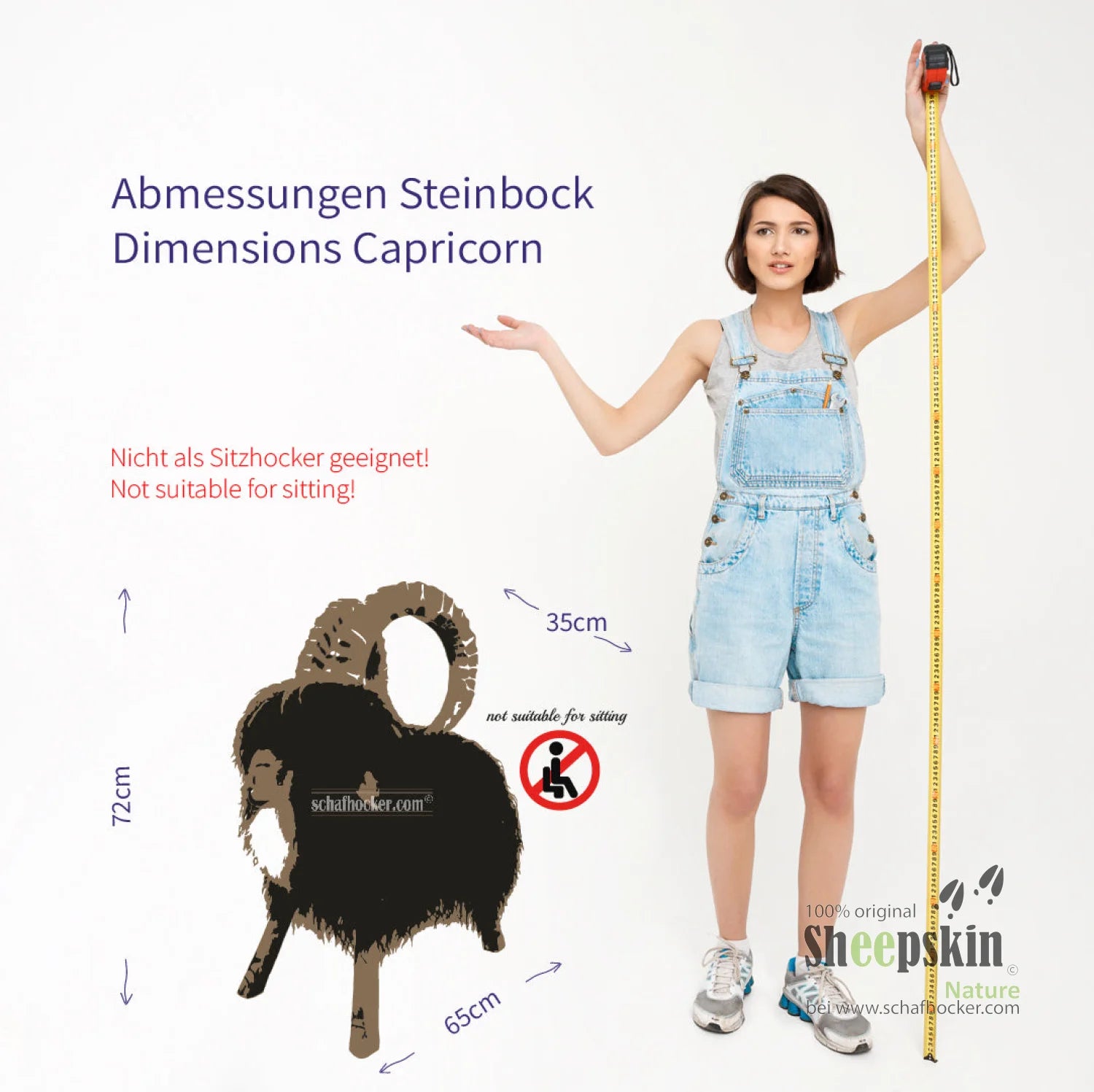 Bemaßung Premium Tierhocker Schafhocker Rocky der Steinbock dark limited