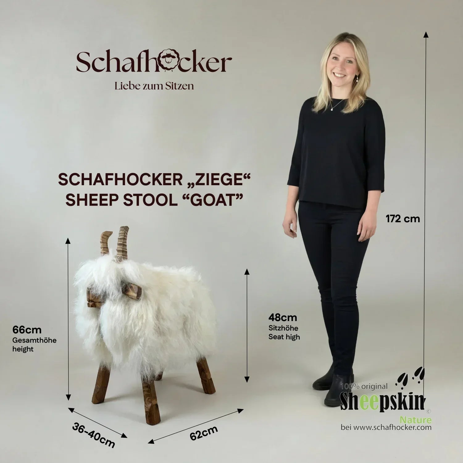 Premium Tierhocker Zelda: Handgefertigte Schaffell-Tierhocker – Alpen-Manufaktur Schaffell – Schafhocker Ziege von Sheepskin