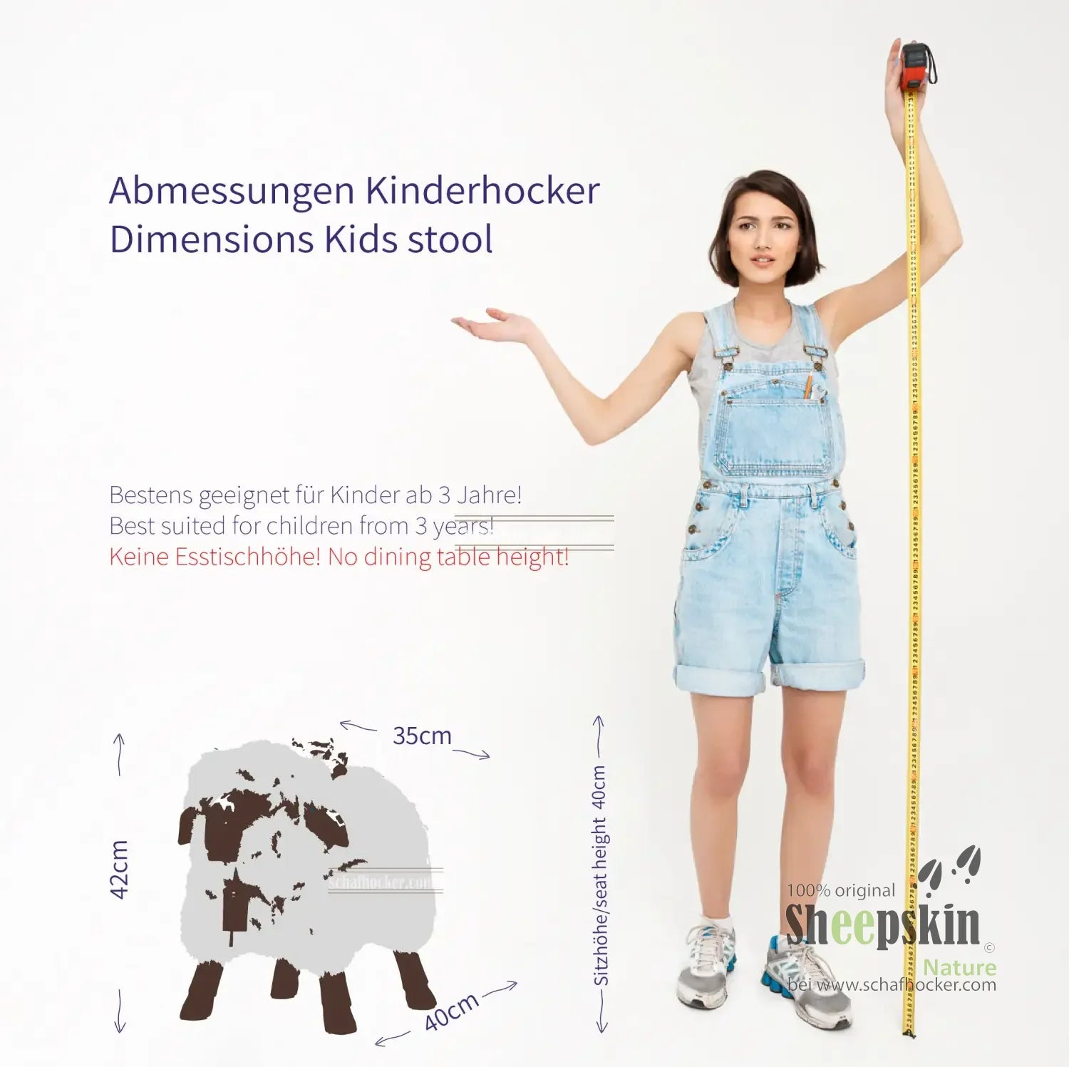»Einstein« Sheepskin Stool made from genuine German sheepskin – White
