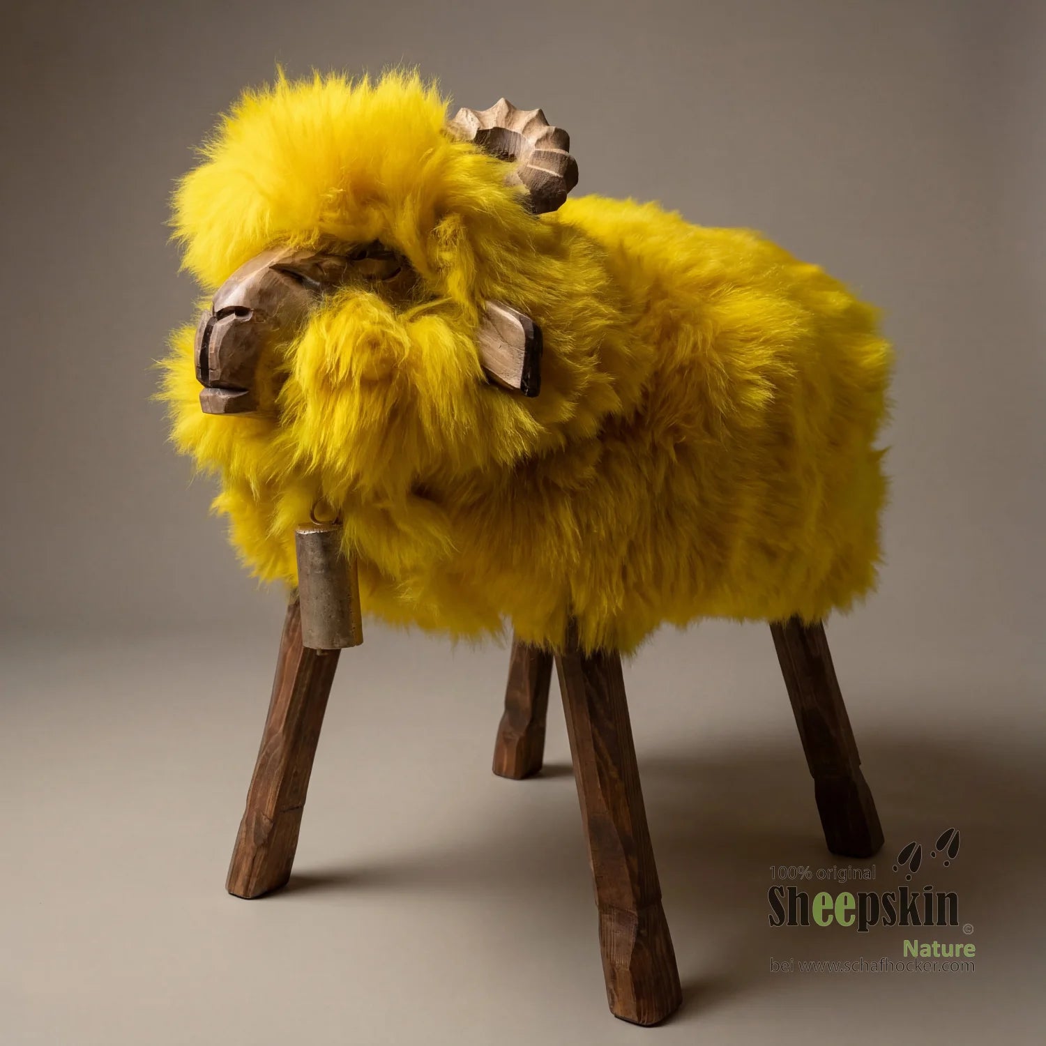 Sheep stool »Happy« made from genuine German sheepskin – Sun Yellow