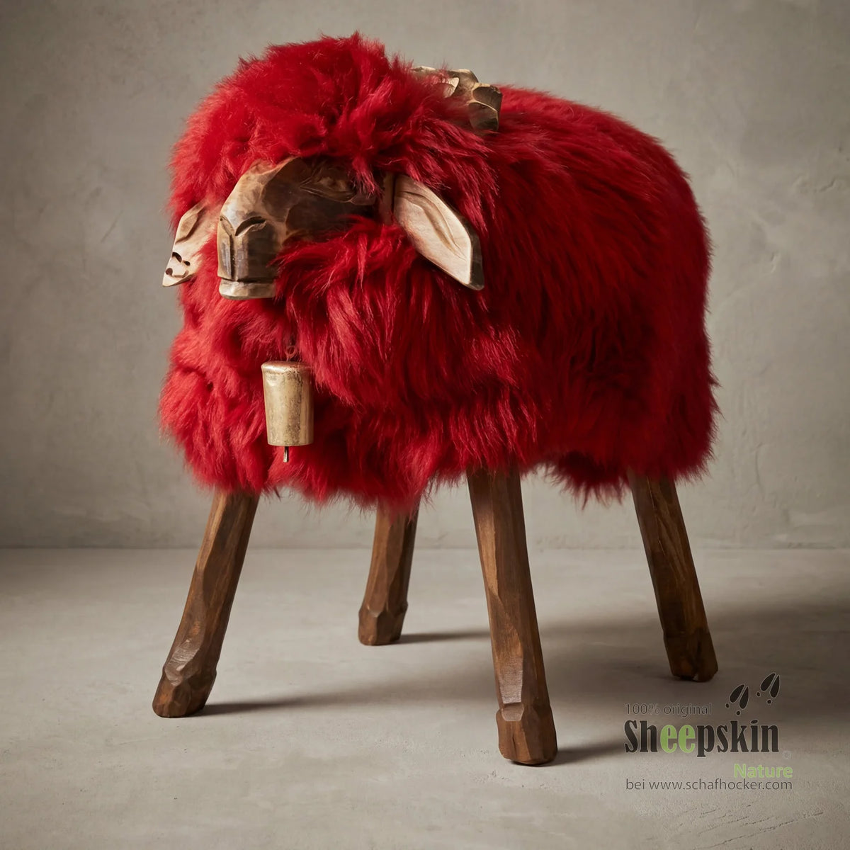 Tabouret mouton Bua »Noah« en véritable peau de mouton allemande – Rouge classique