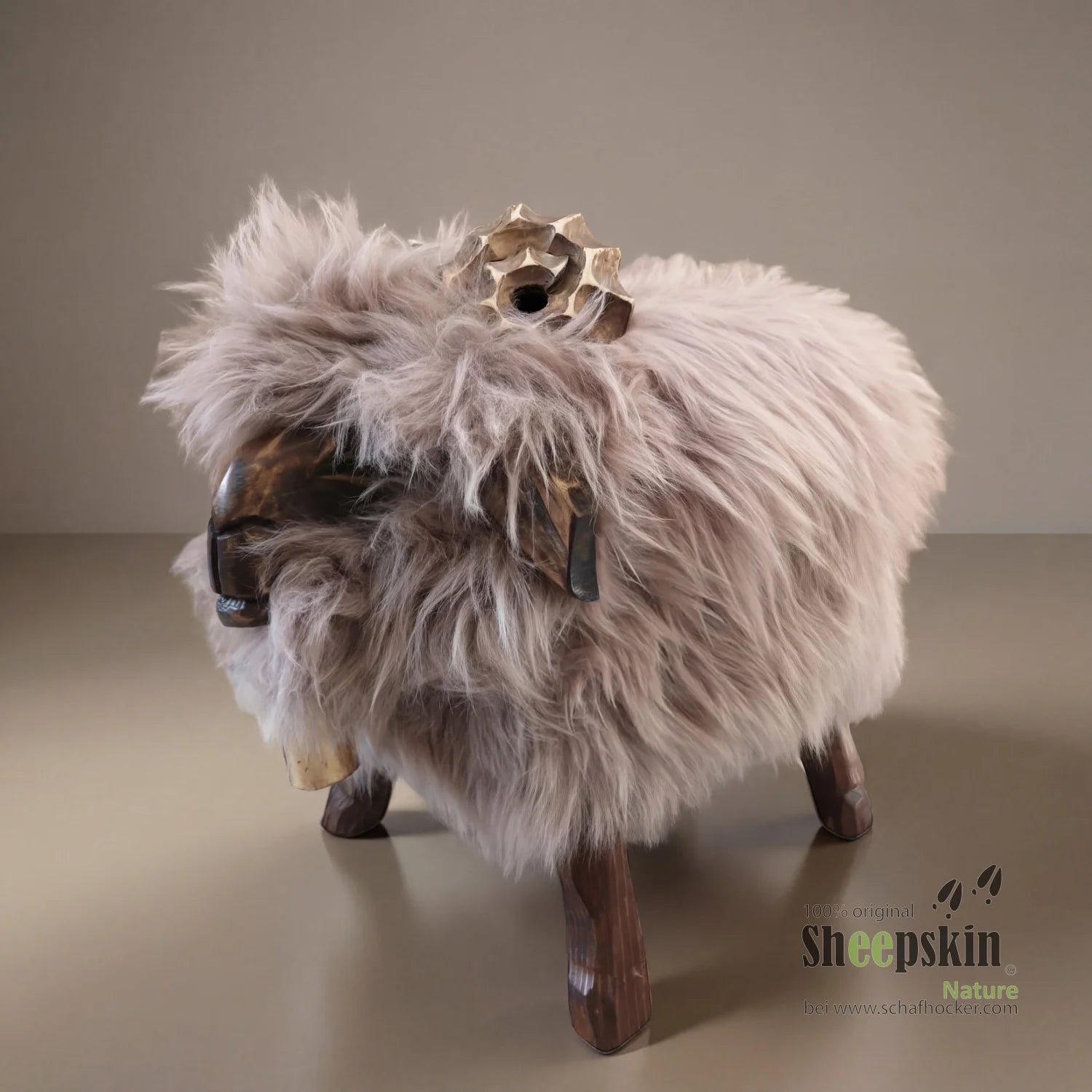 Bua Sheep Stool »Woody« made from genuine German sheepskin – Beige-Gray-Rosé