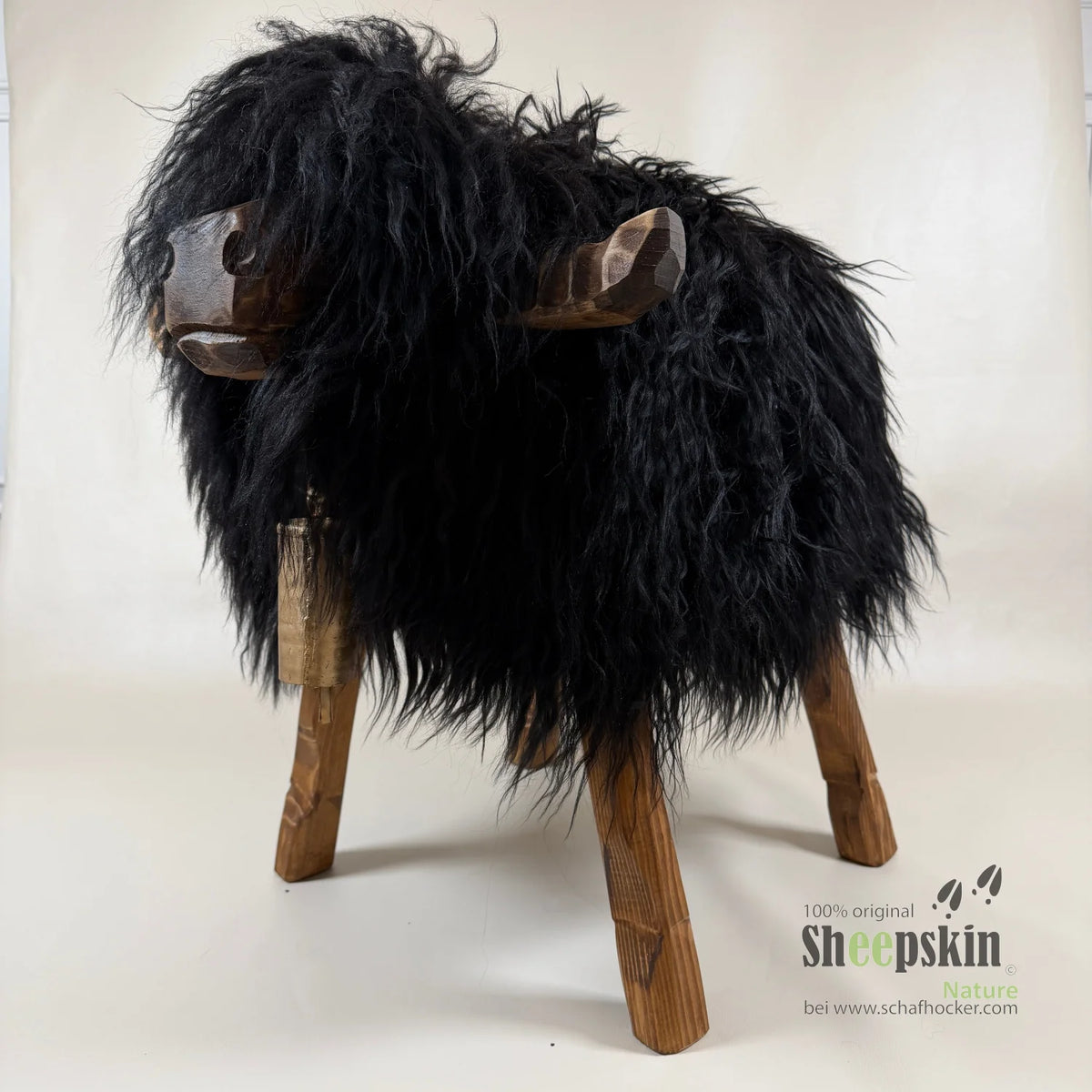 Pouf Bully »Bully« in vera pelle di pecora – Nero-marrone