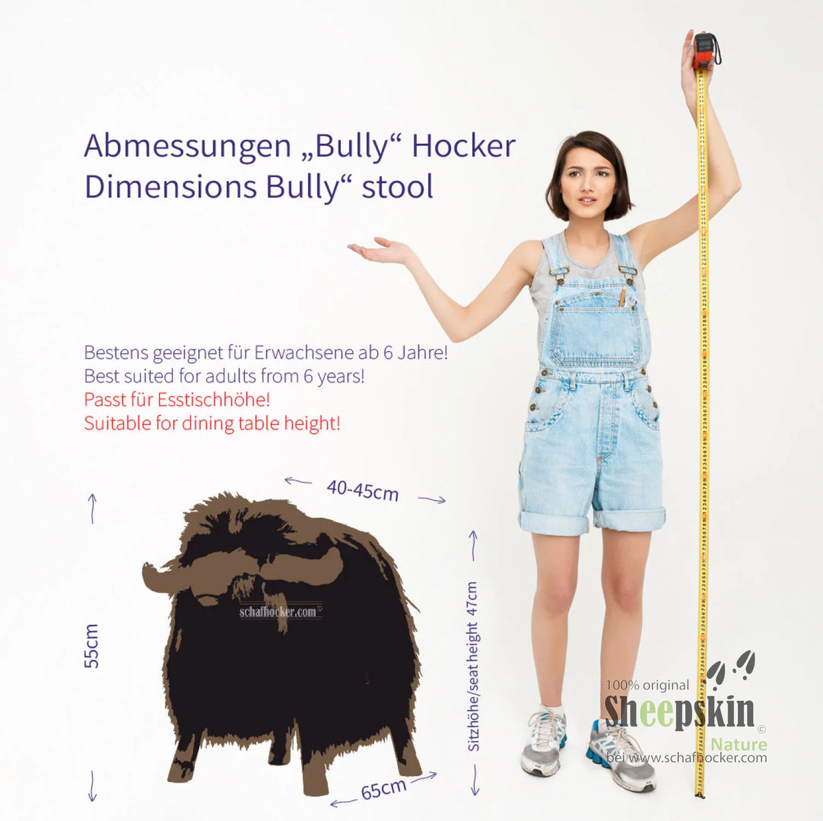 Pouf Bully »Bully« in vera pelle di pecora – Nero-marrone