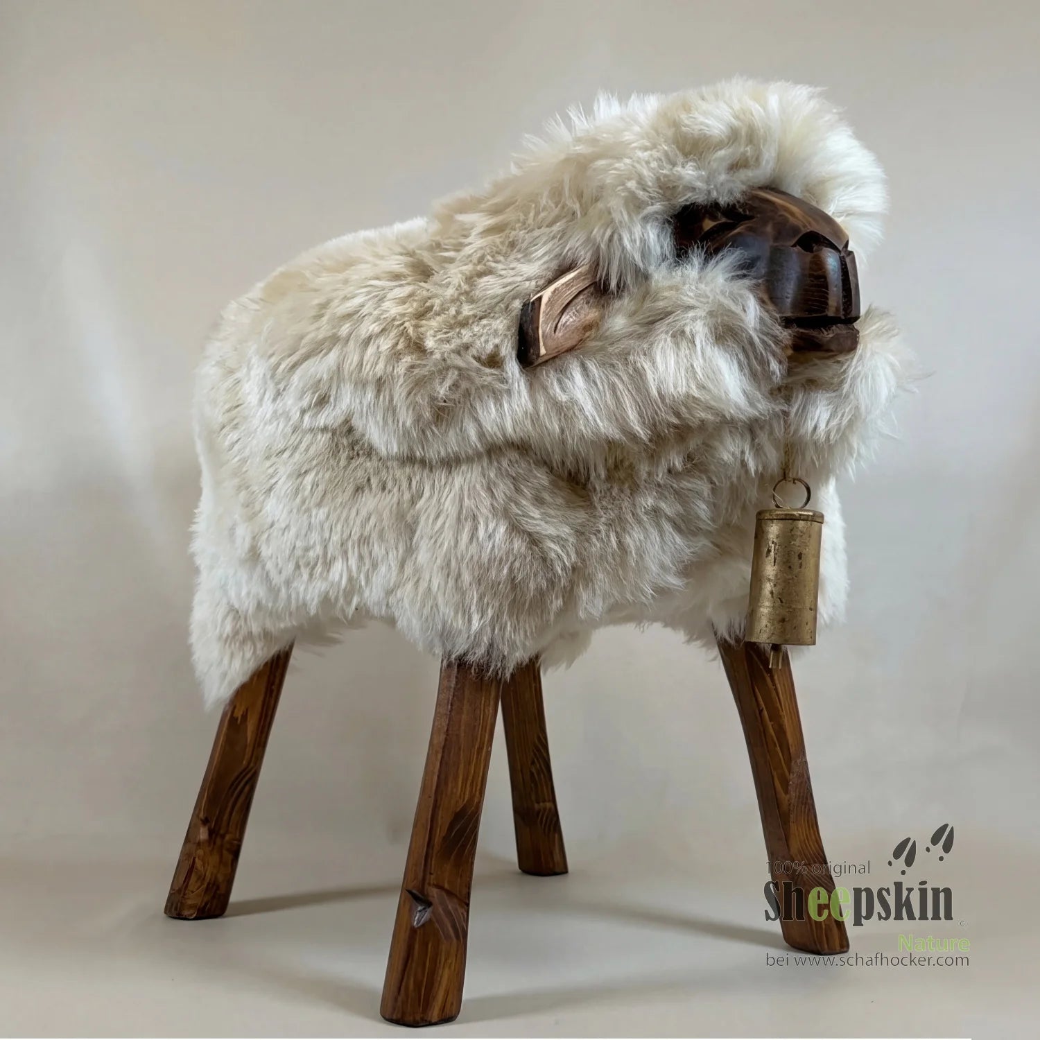 Sheep Stool Madl »Tina« made from genuine German sheepskin – Champagne-Beige