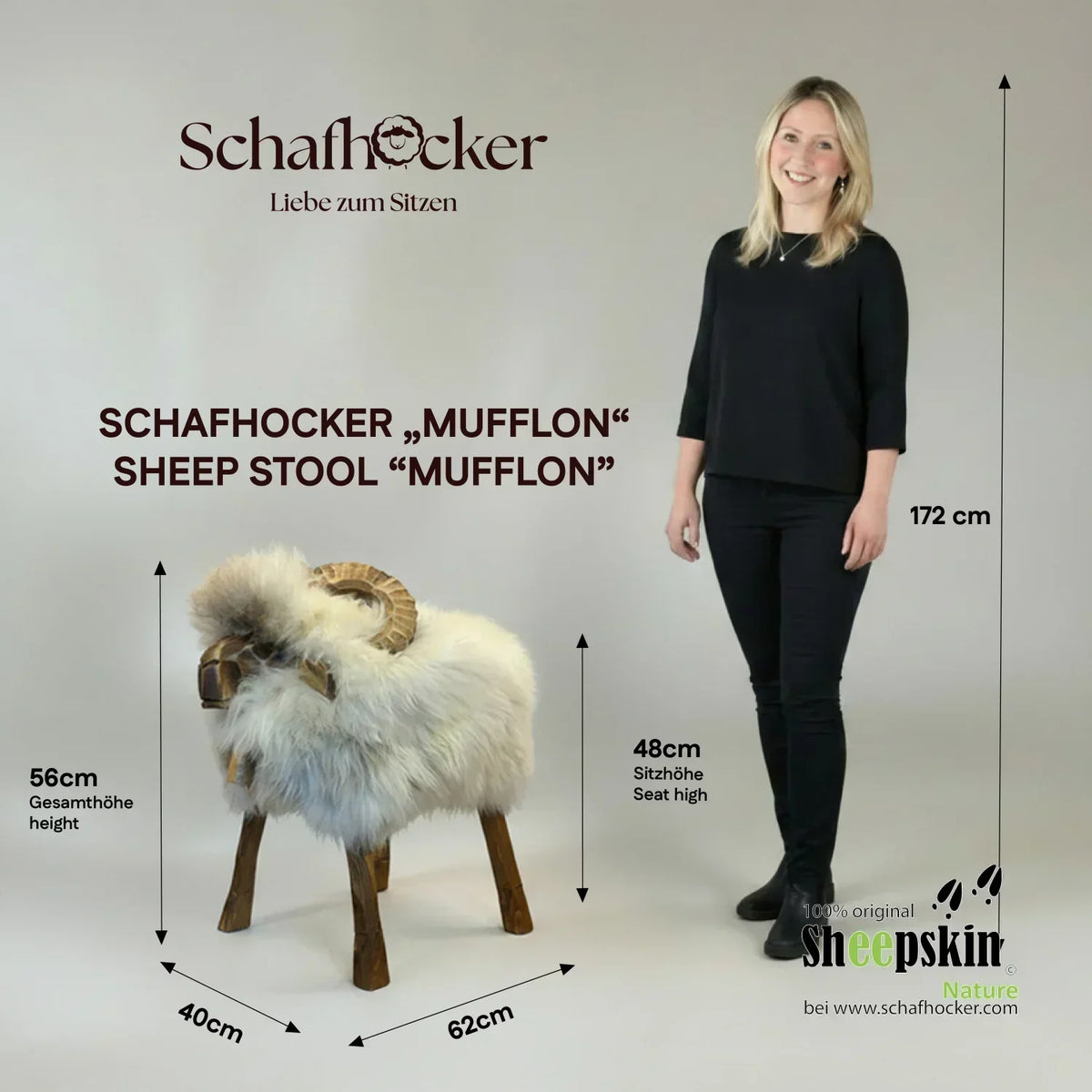 Schafhocker Mufflon »Kili« aus echtem deutschem Schaffell – Beige – Limitiert