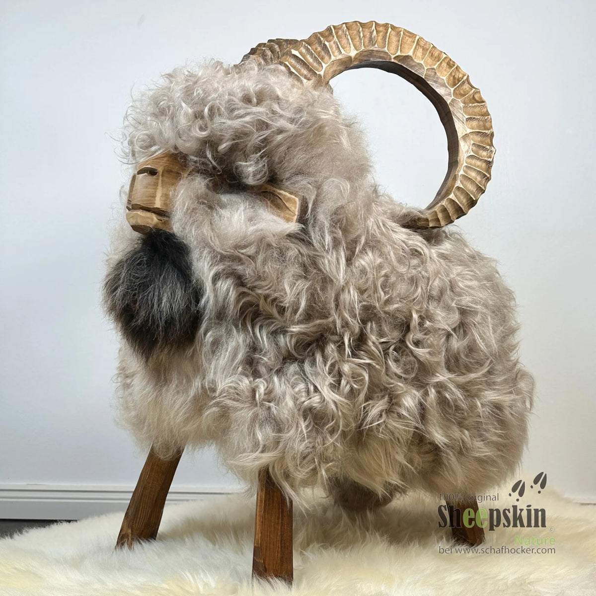 Ibex stool »Angelo« made of genuine Locki sheepskin – Beige-Grey