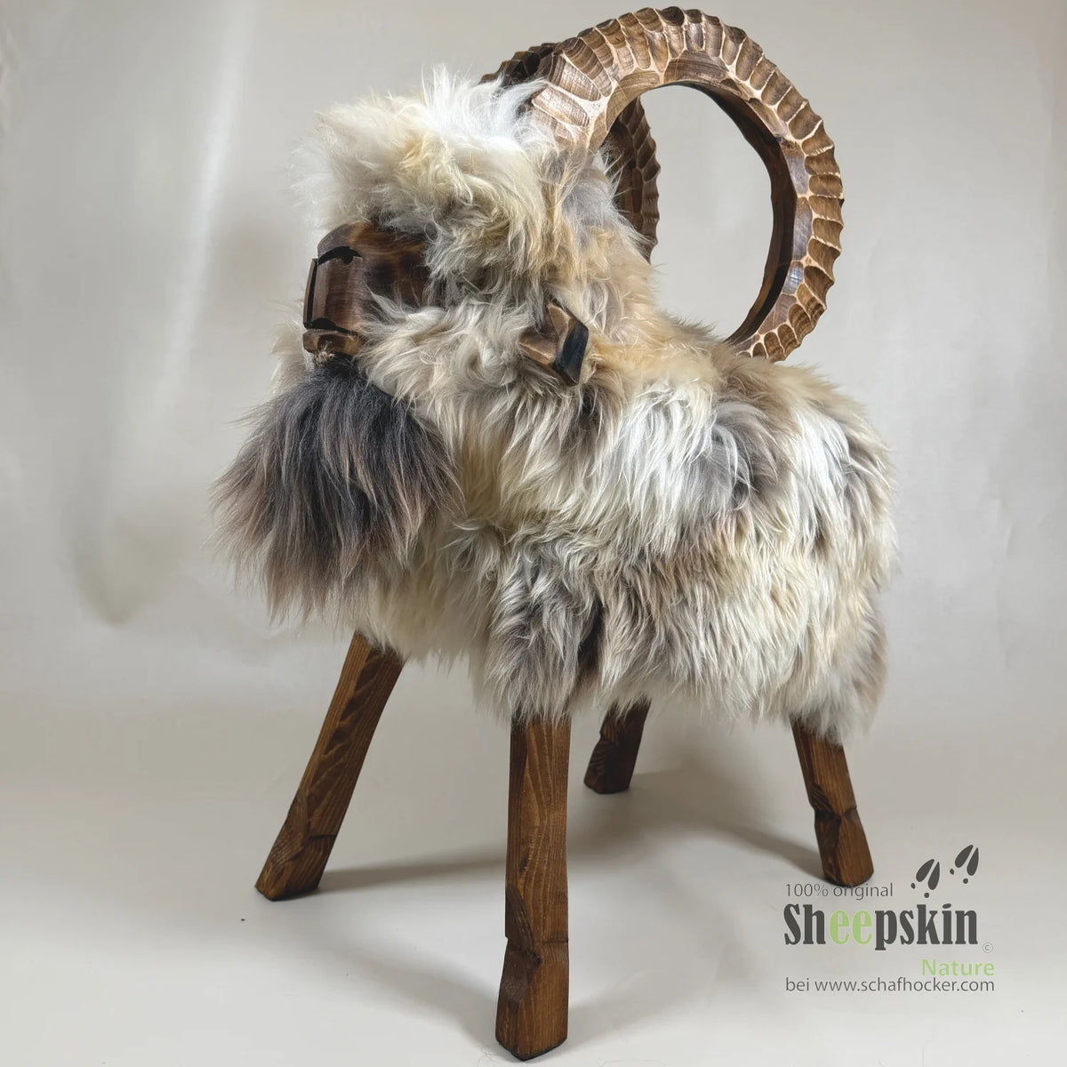 Ibex stool »Nelio« made of genuine lambskin – Beige – Limited edition