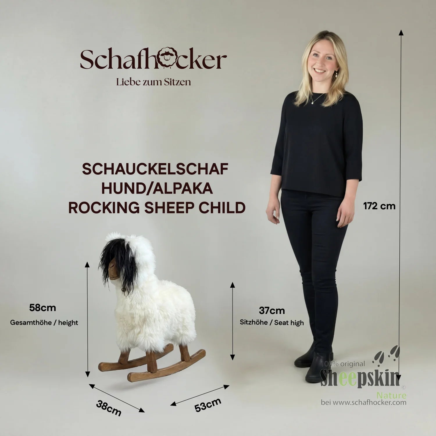 Bemaßung »Stella« das Alpaka Schaukelschaf Schaukelpferd weiß für Kinder Tiermöbel Design Kinderzimmer