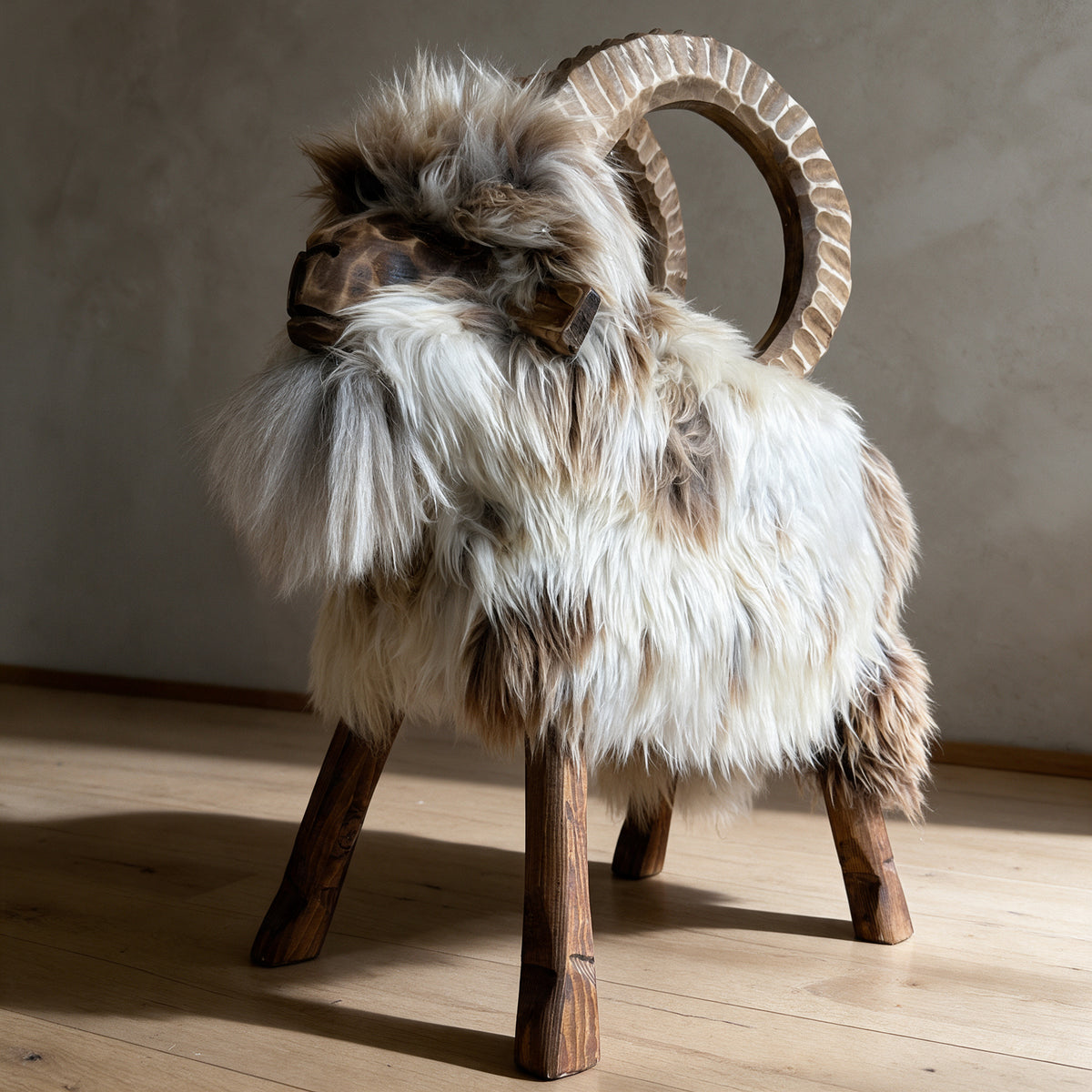 Ibex animal stool as decoration in a hunting room