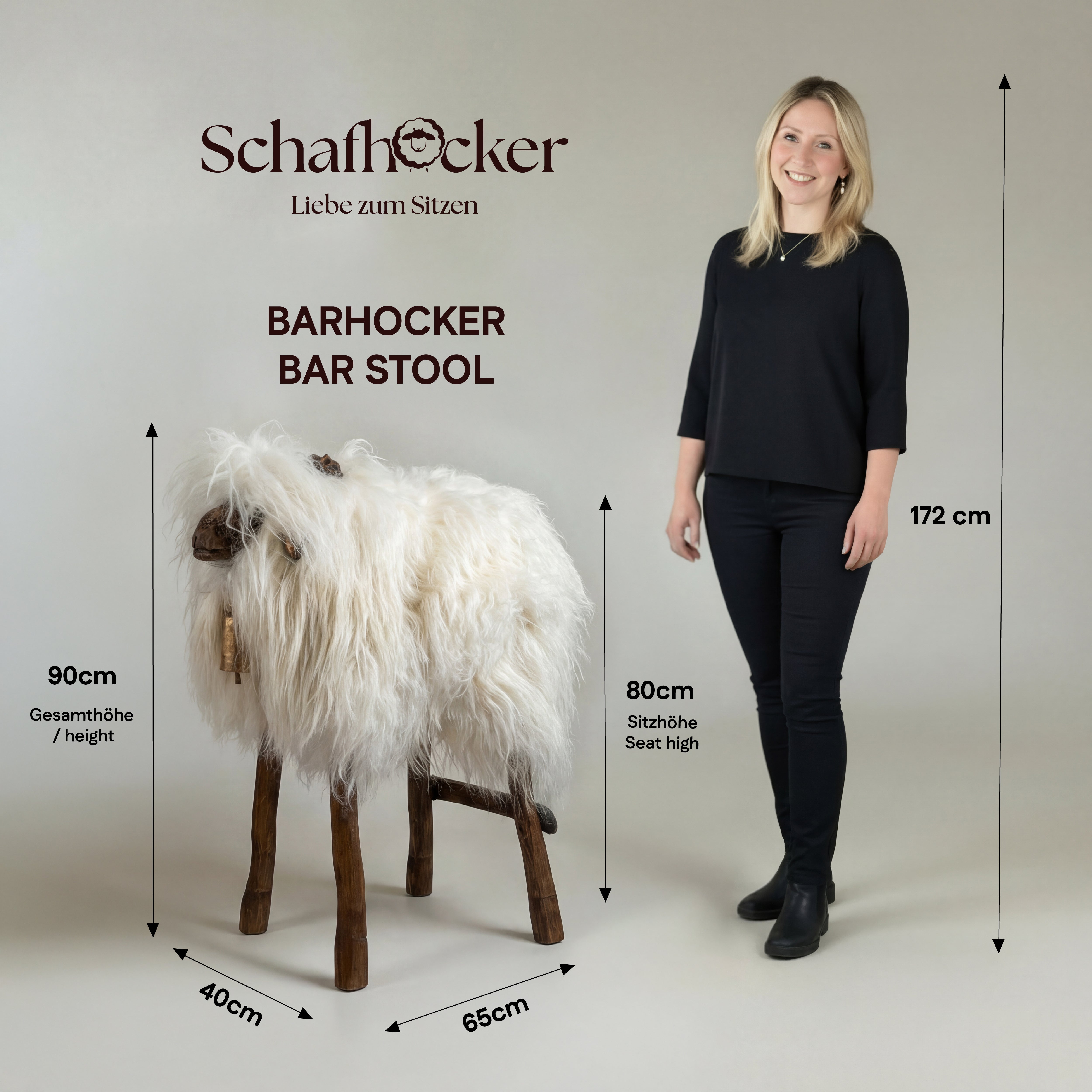 Tabouret de bar design tabouret animal tabouret mouton « Moni » la fille sauvage Islande noir