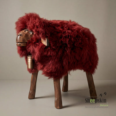 Schafhocker Charlotte, Modell Madl, mit deutschem Schaffell in Rot