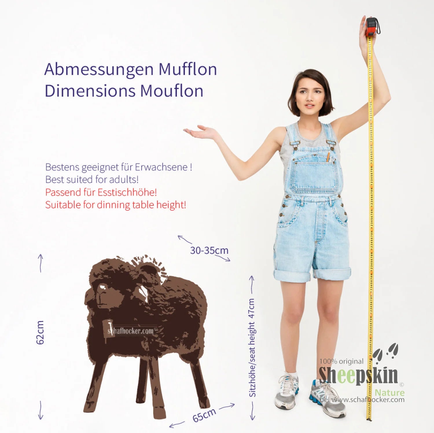 Alpen-Manufaktur Schaffellhocker Manfred | Handgefertigte Schaffell-Tierhocker – Schafhocker Mufflon von Sheepskin Nature© An