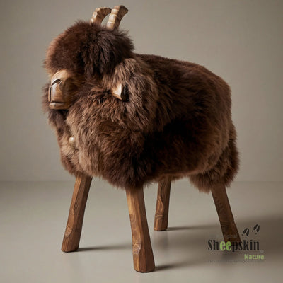 Alpen-Manufaktur Schaffellhocker Wilma – handgefertigte Schaffell-Tierhocker – Schafhocker Ziege von Sheepskin Nature© jetzt 