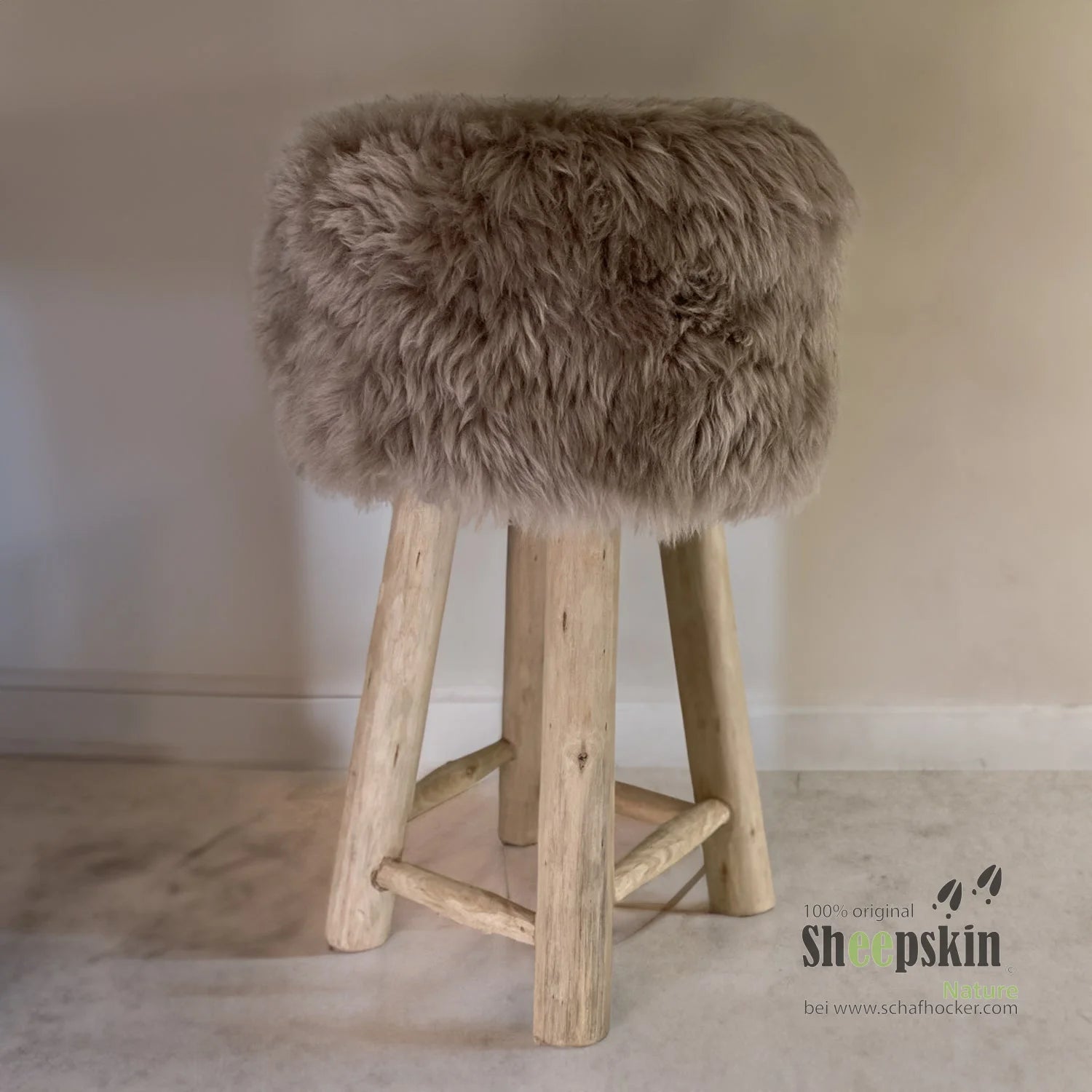 Sheepskin Stool Made from Genuine German Sheepskin – Sand-Colored