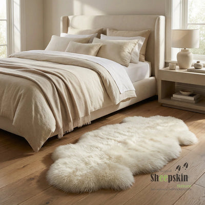 Handgefertigte Schaffell-Tierhocker: Sitzauflage eisbärweiß – Fell von Sheepskin Nature© Ansicht 2 – kaufen