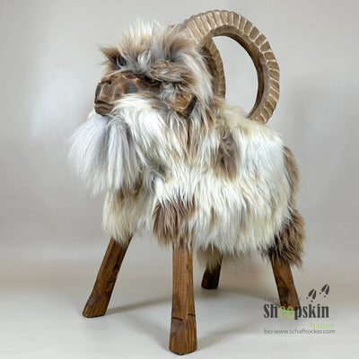 Premium Sheepskin Tierhocker Schafhocker Berti Steinbock weiß limited