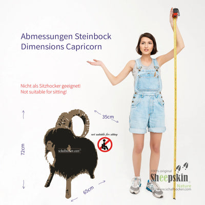 Bemaßung Premium Tierhocker Schafhocker  Rocky der Steinbock dark limited