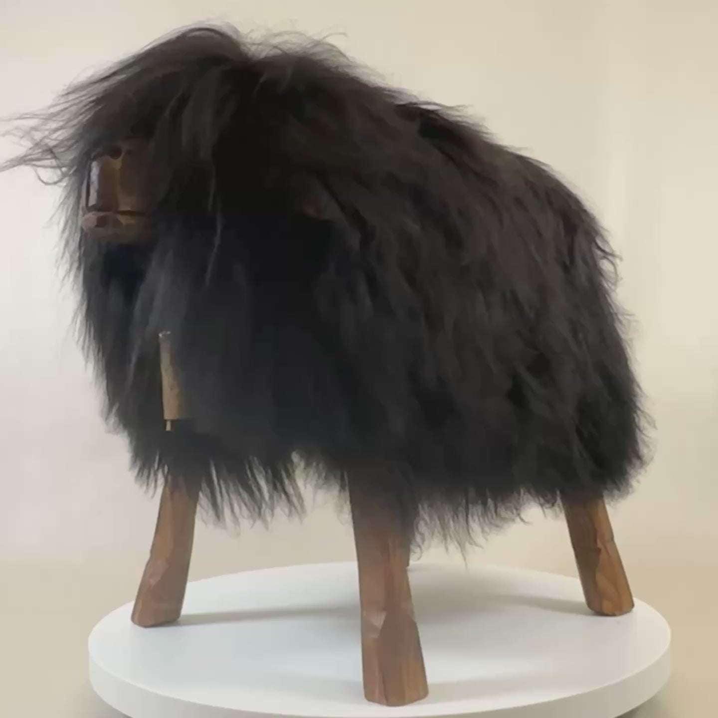 Load video: Premium design animal stool sheep stool "Anna" the wild girl black brown