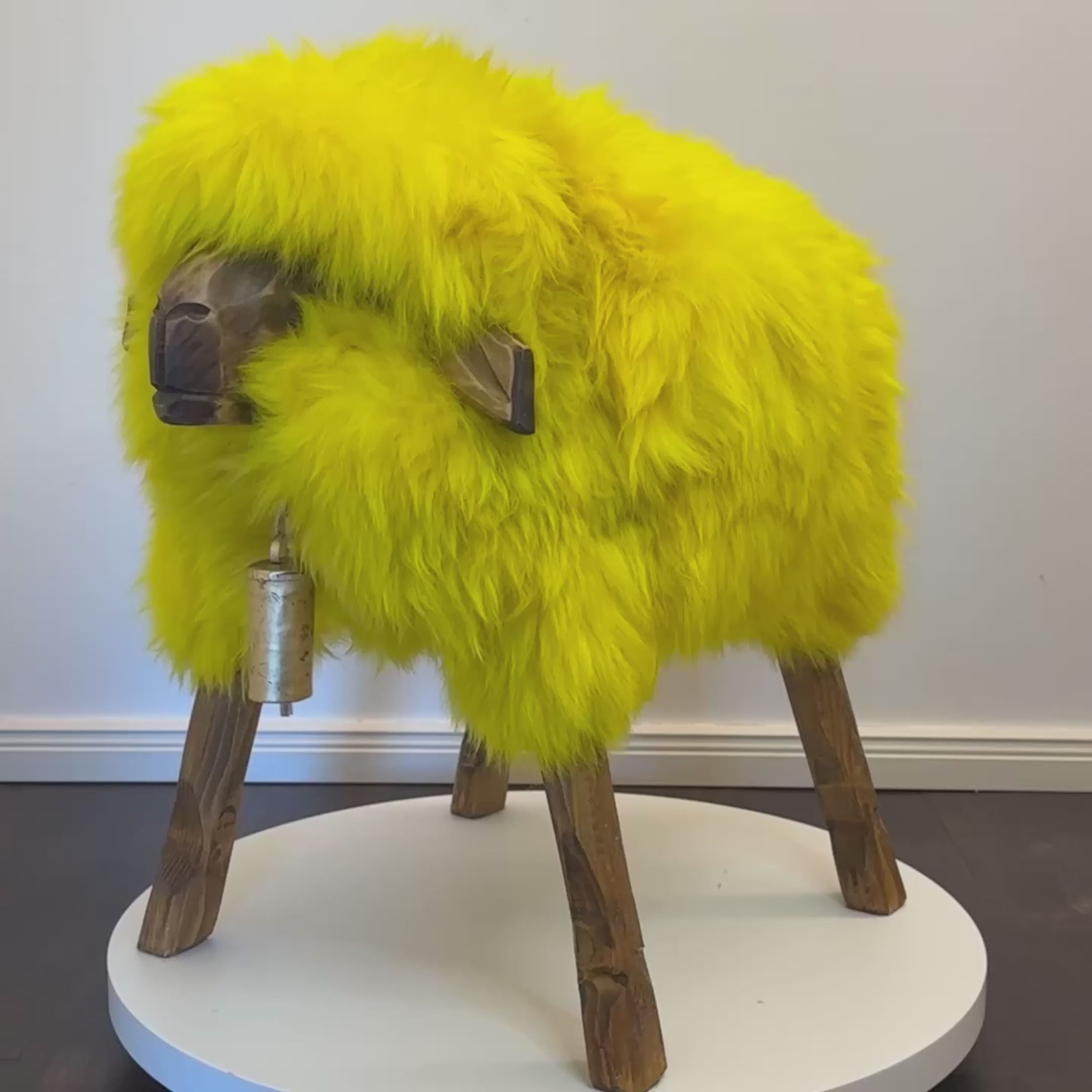 Load video: Design animal stool sheep stool "Sunny" the happy girl yellow