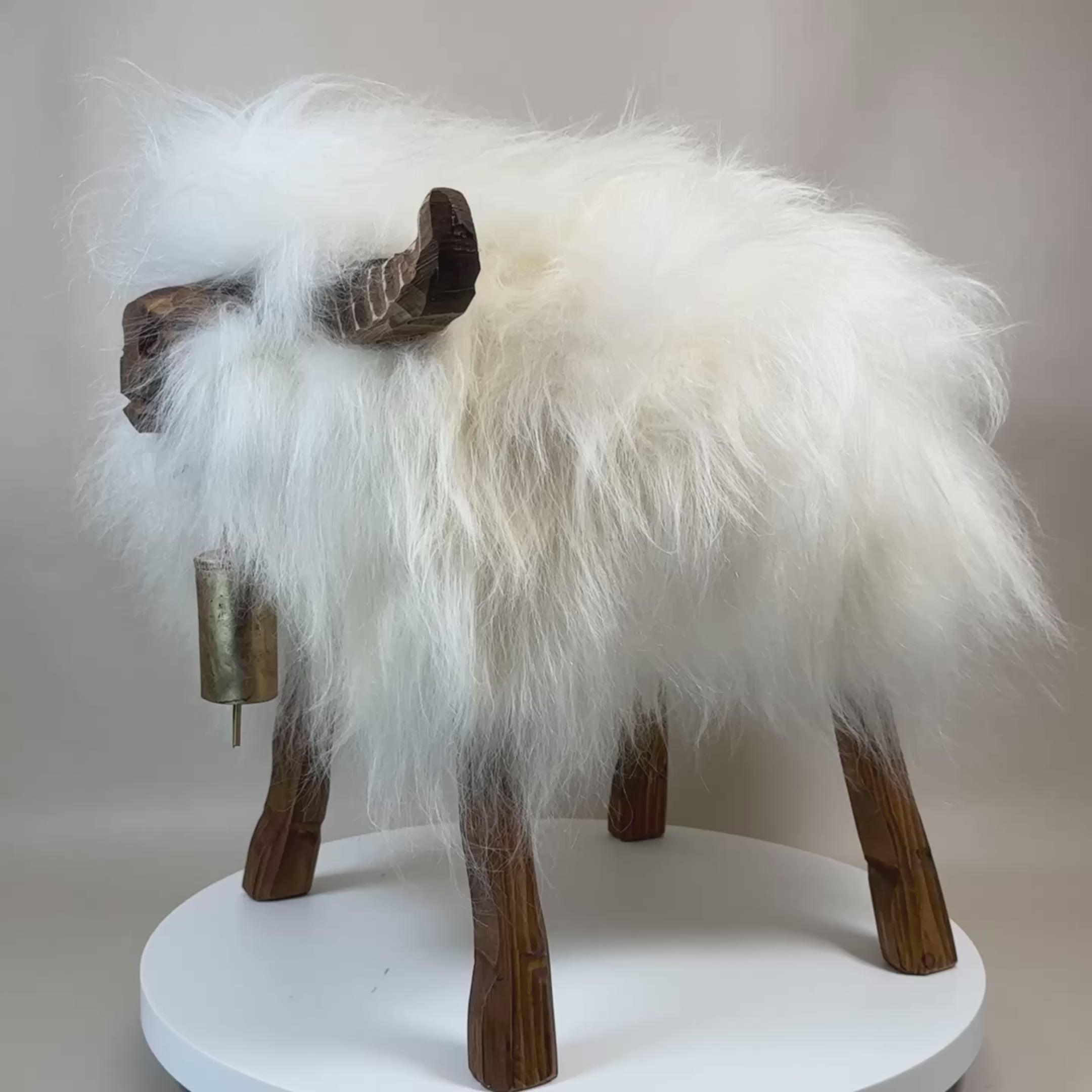Load video: Premium design animal stool "Wolli" highland cow bull stool Iceland white