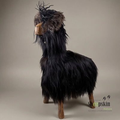 Portrait Schafhocker Alpaka »Kusco« Designer Hocker Tierhocker schwarz Tiermöbel Design