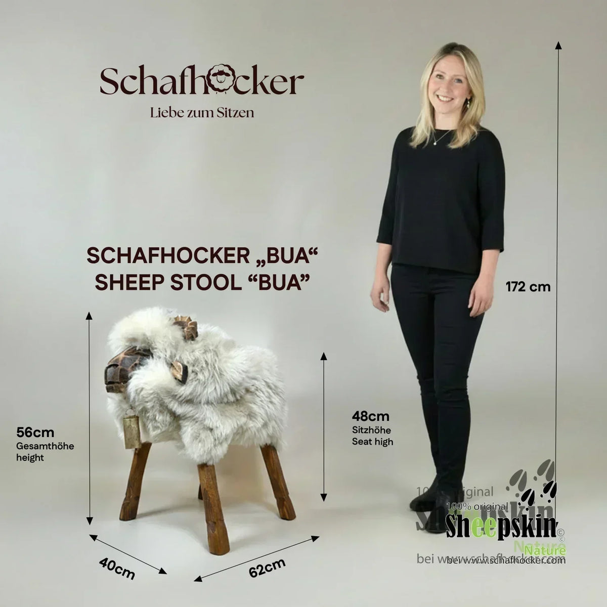 »Josef« Sheepskin Stool made from genuine German sheepskin – White