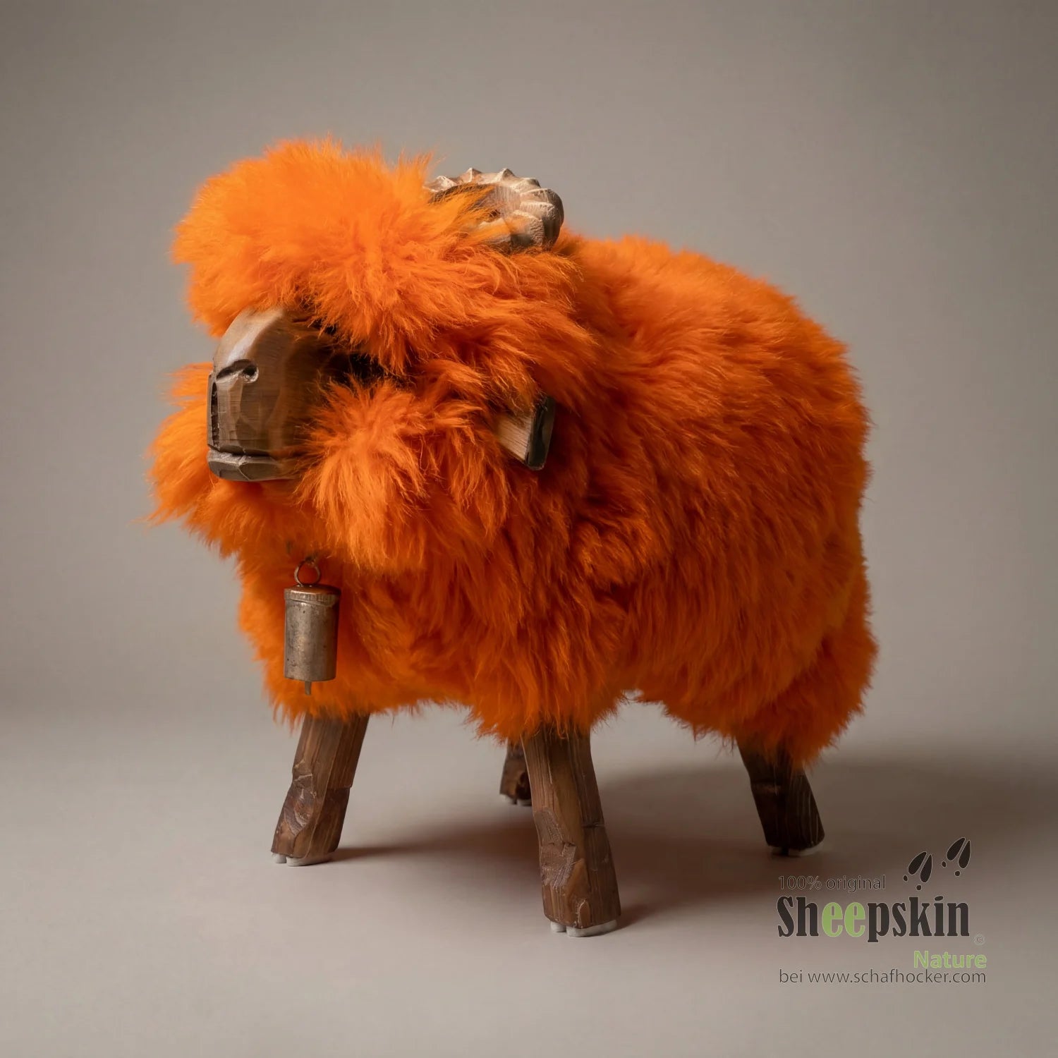 »Timi« Sheepskin Stool made from genuine German sheepskin – Orange