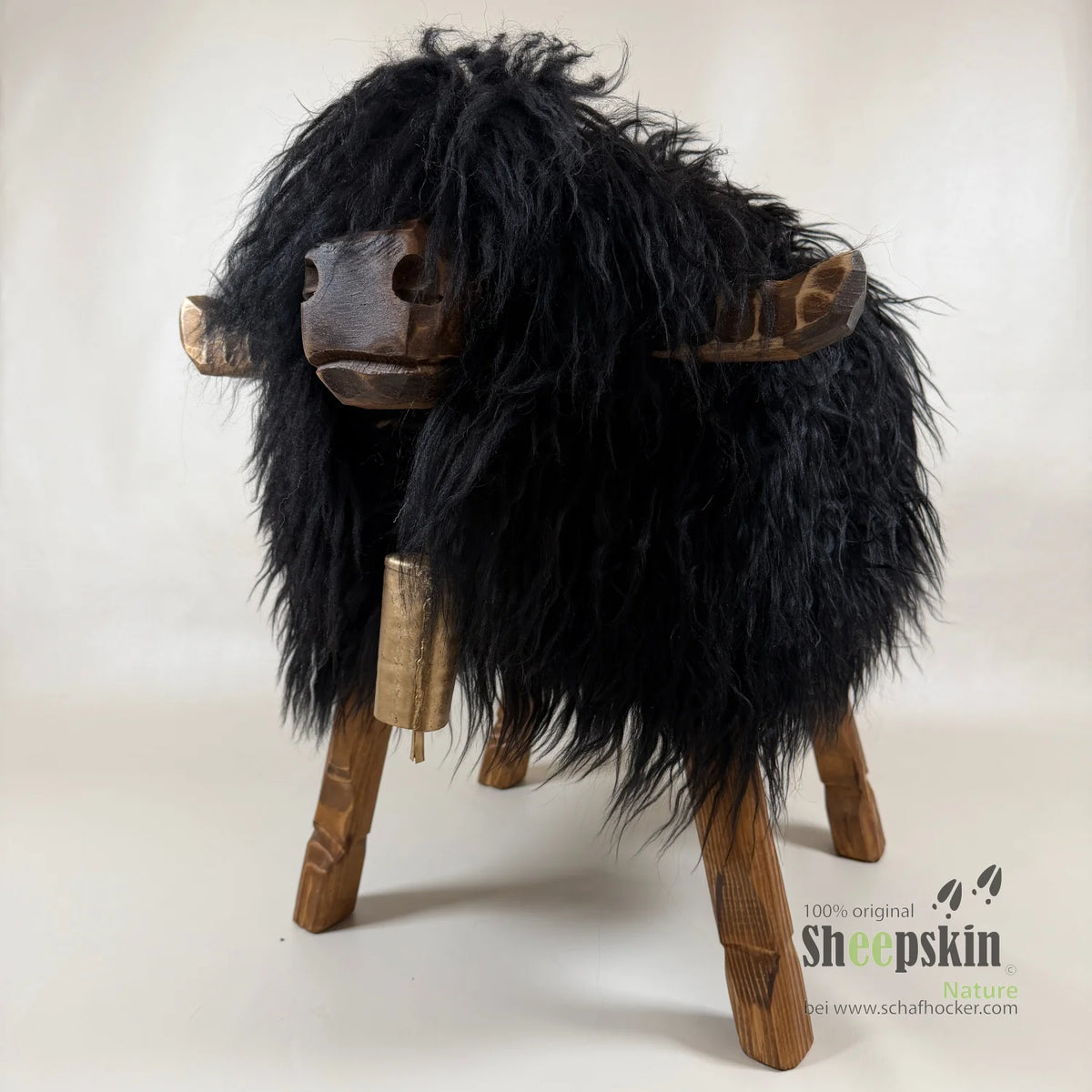 Pouf Bully »Bully« in vera pelle di pecora – Nero-marrone