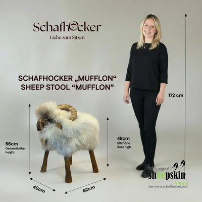 Schafhocker Roy, Modell Mufflon, mit deutschem Schaffell – Produktansicht 4