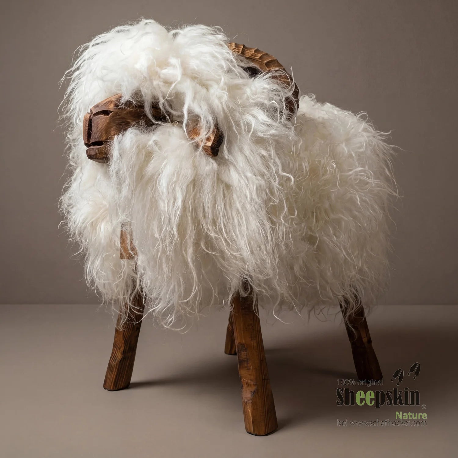 »Gino« Mouflon Sheep Stool made from genuine curly sheepskin – White