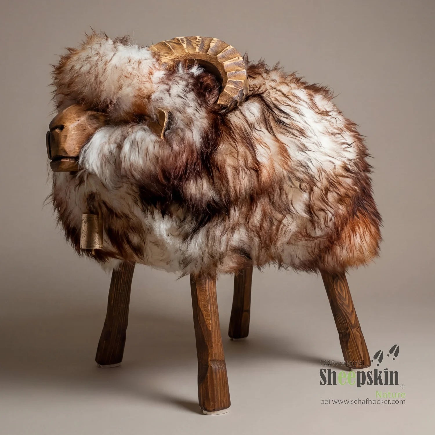 »Lorenzo« Mouflon Sheepskin Stool made from genuine German sheepskin – white with dark tips