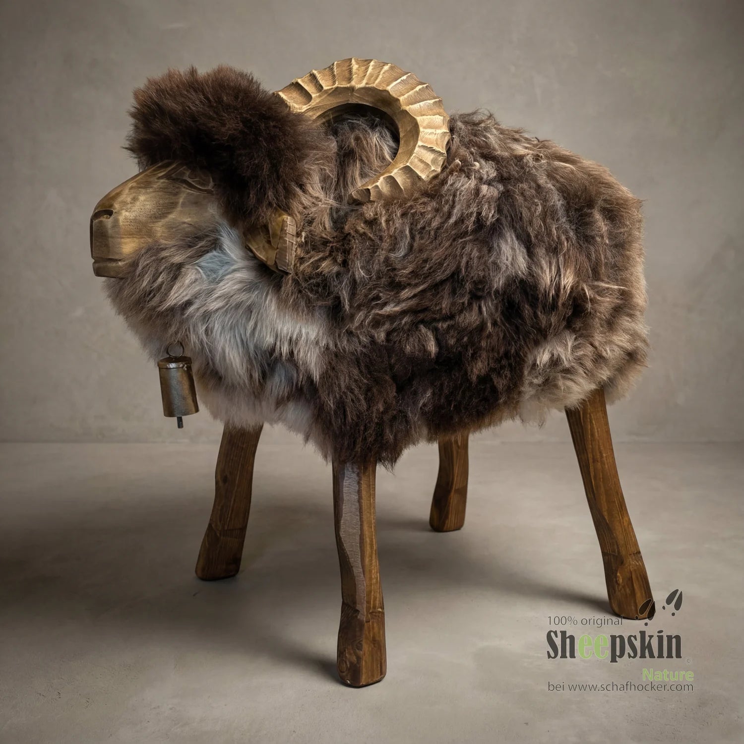 »Mani« Mufflon Sheepskin Stool made from genuine German sheepskin – Brown-Beige-Gray