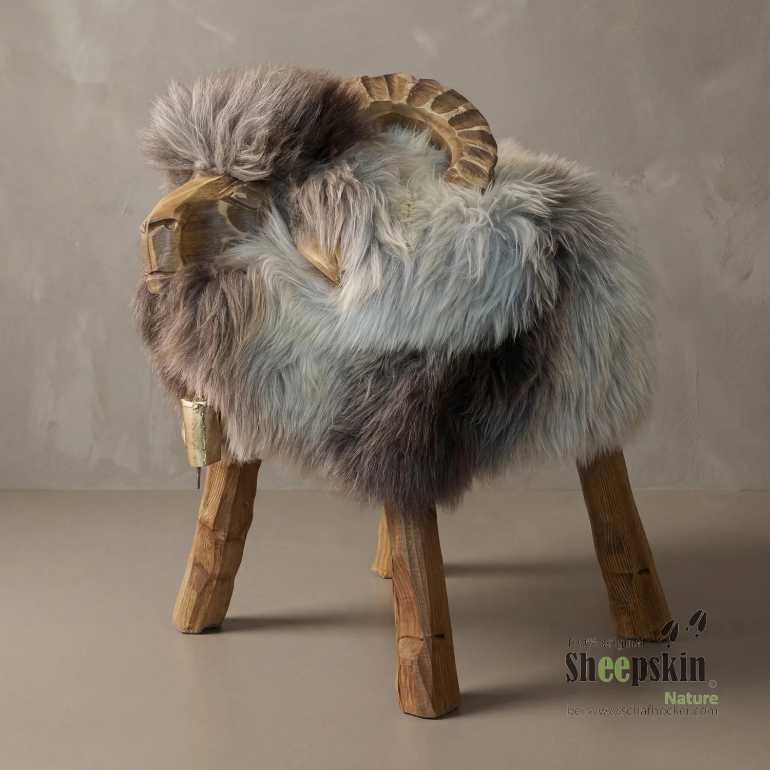 Schafhocker Mufflon »Rene« aus echtem Schaffell – Beige-Grau
