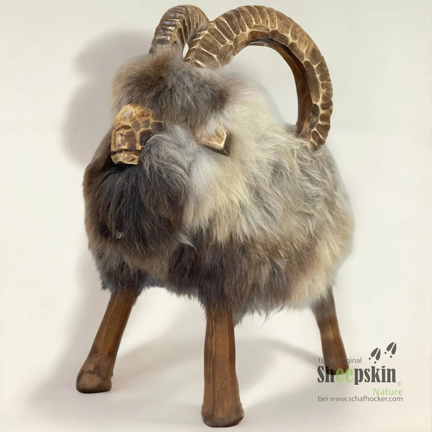 »Rocky« Ibex Sheepskin Stool made from genuine German sheepskin – Beige – Limited Edition