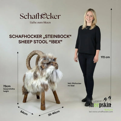 Schafhocker Caprian, Modell Steinbock, mit Locki-Fell in Schwarz – Produktansicht 3