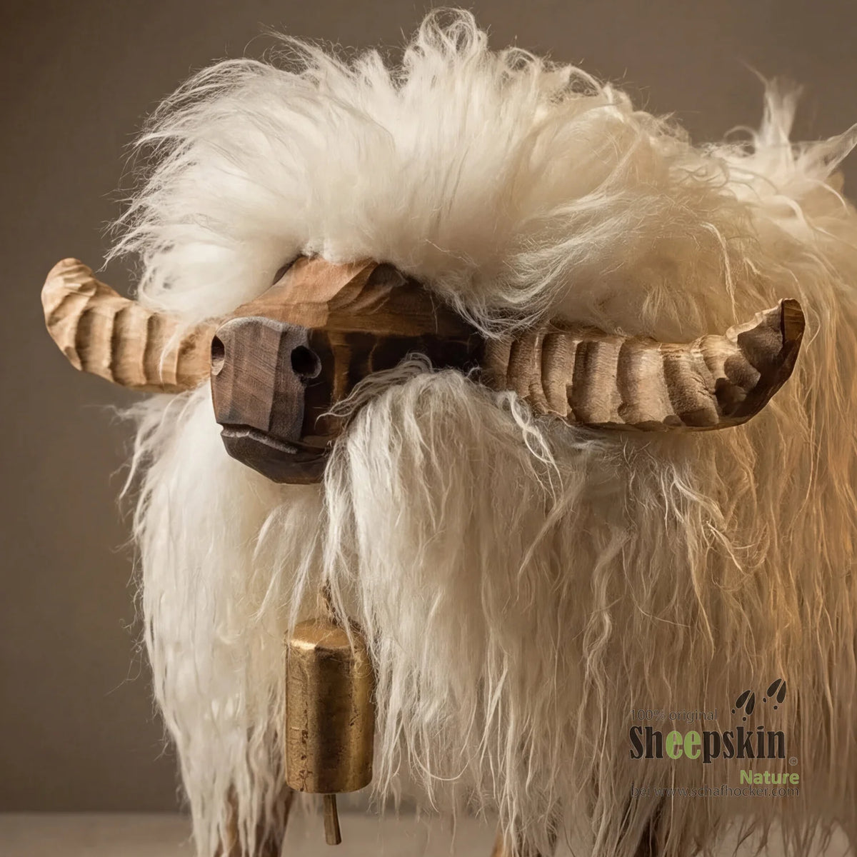 Tabouret en peau de mouton Taureau Bully »Thilo« en véritable peau de mouton – Blanc ours polaire