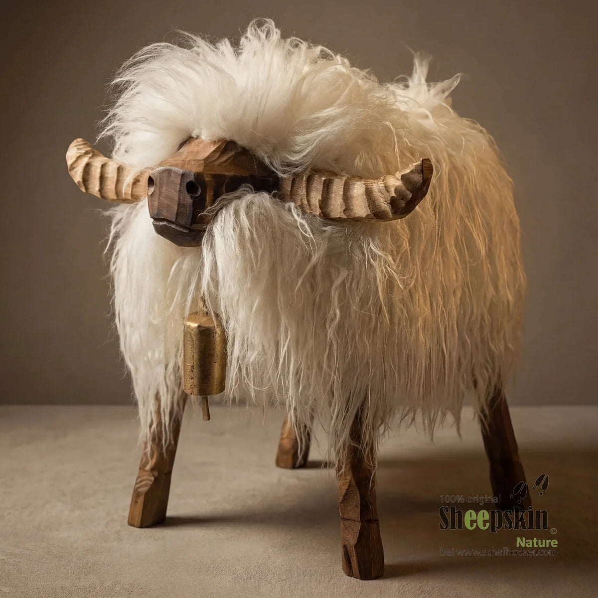 Tabouret en peau de mouton Taureau Bully »Thilo« en véritable peau de mouton – Blanc ours polaire