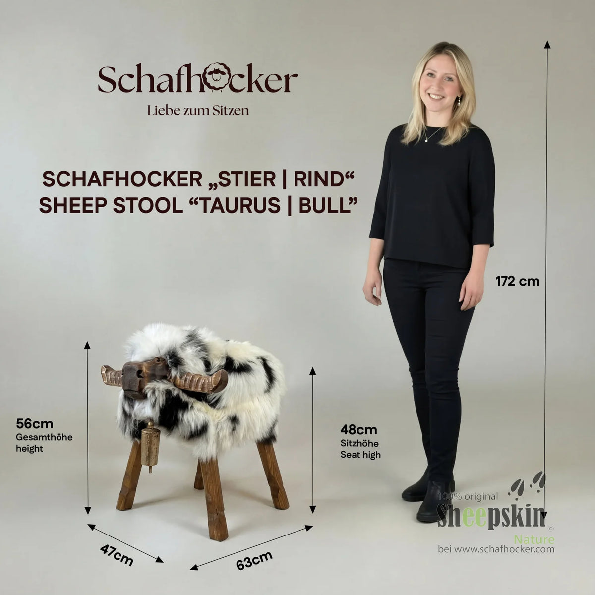 Schaapkrukje van Walliser Schwarznase-schaap »Michl« van echte IJslandse schapenvacht – zwart-wit