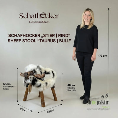 Schafhocker Michl, Modell Mufflon, mit deutschem Schaffell in Braun – Produktansicht 3