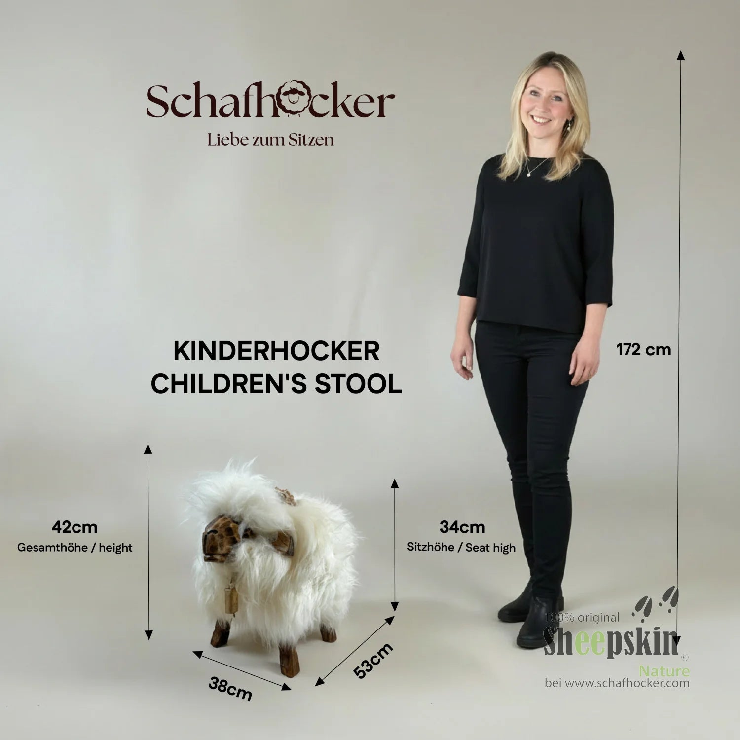 Schafhocker Widder Junior: Handgefertigte Schaffell-Tierhocker aus unserer Alpen-Manufaktu – Kinderhocker Bua von Sheepskin N