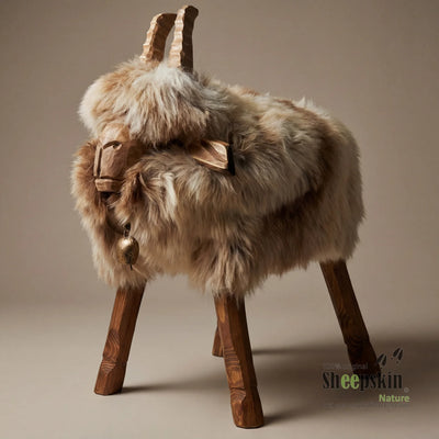 Schafhocker Gretl, Modell Ziege, mit deutschem Schaffell in Weiss beige