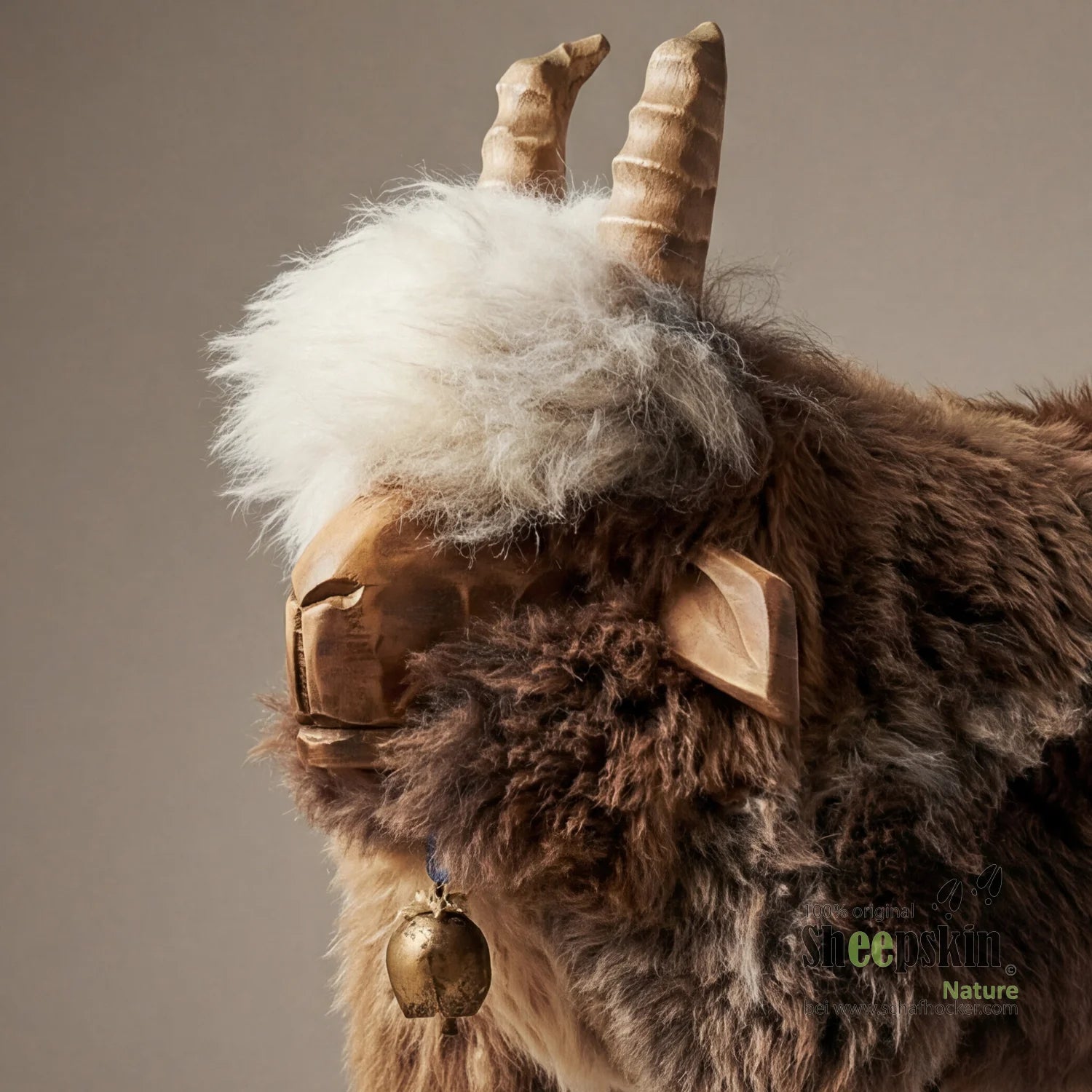 »Vroni« Goat Sheepskin Stool made from genuine German sheepskin – Dark Brown