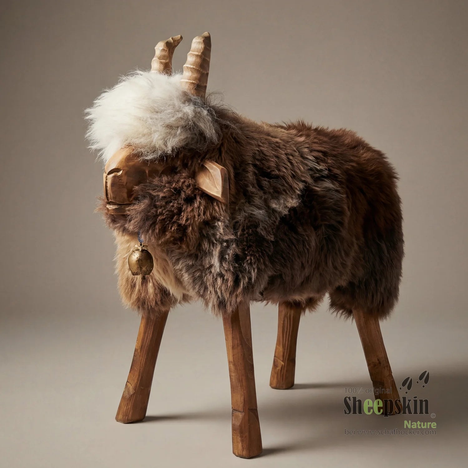 »Vroni« Goat Sheepskin Stool made from genuine German sheepskin – Dark Brown